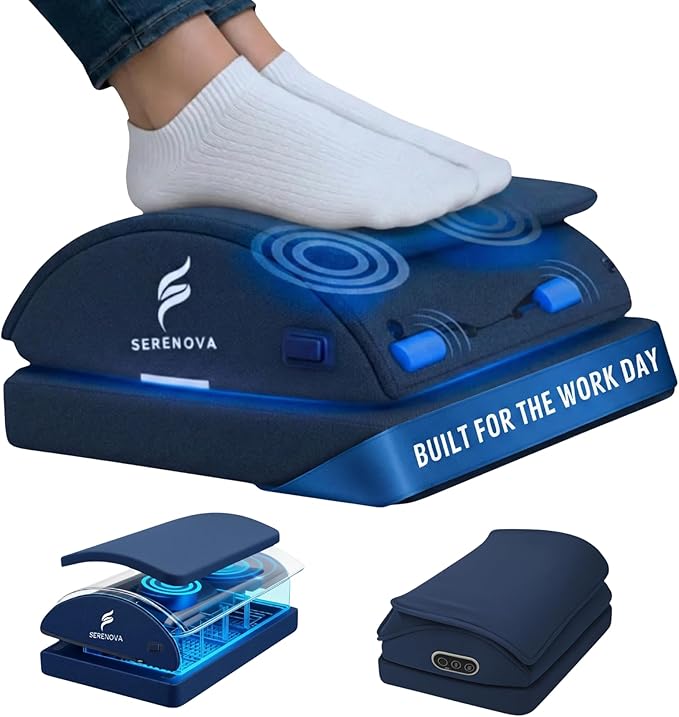 Ergonomic Under Desk Footrest with Massage – Adjustable Posture Support Footrest with Gentle Shiatsu and Vibration for Long Sitting, Office and Work from Home Desk Use – Serenova