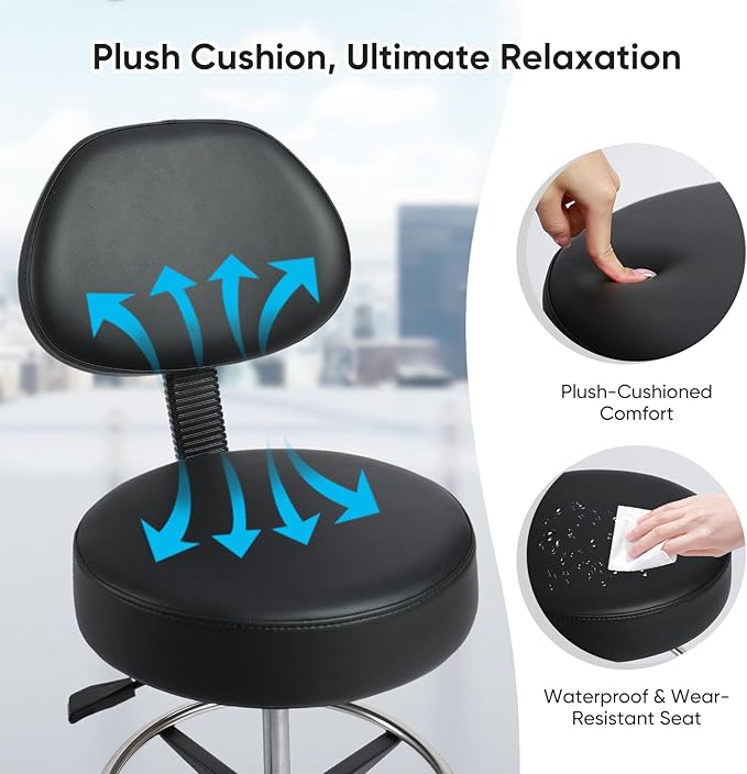 Adjustable Rolling Stool with Wheels & Adjustable Foot Ring, Office Drafting Chairs,Rolling Adjustable Stool,Heavy Duty Rolling Chair for Office Home Work Spa Studio Lab Counter Salon Bar Kitchen Shop