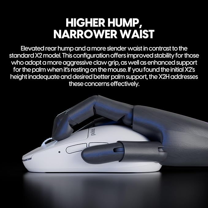 Pulsar Gaming Gears - X2H eS Wireless Gaming Mouse, Limited Edition, Symmetrical, Optical Switch, OLED Display, PAW3395 Sensor, 100H Battery, 4K dongle Included (Medium, White) (Renewed)