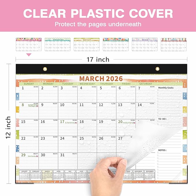 Ospelelf Desk Calendar 2026-2027, Magnetic Fridge Wall Calendar, 18 Month Monthly Large Calendar Planner with Plastic Cover 17" X 12", January 2026 - June 2027 Geometry