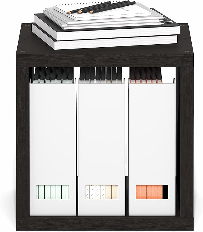 Furinno Cubicle Book Shelf, Stackable Bookshelf, Cube Storage Organizer Bookcase with Open Back, Extra Thick, 15.8" x 15.8" x 14.6", for Living Room, Bedroom, Home Office, Black Dark Oak