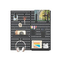 Pegboard Combination Wall Organizer Kit，4 Pegboards & 20 Accessories, Mount Display Pegboard Panel for Home Office, Gaming Room, Wall Storage,Crafts Organization,12''x12'' Each (Black)