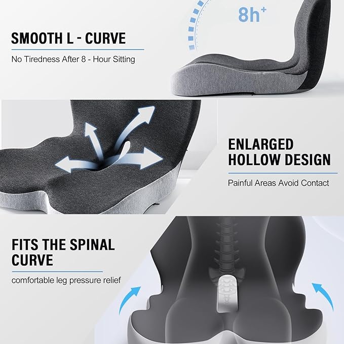 Back and Seat Cushion, Ergonomic Memory Foam Seat Cushion Lumbar Support Pillow for Office Chair, Car,Wheelchair,Home,Office (Navy Blue)