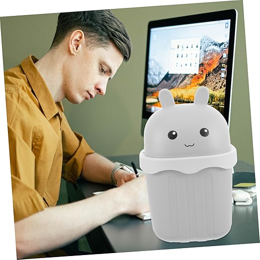 Happyyami Space-Saving Slim Desktop Trash Can Small Bin Lid Mini Trash Can for Desk Lidded Waste Basket