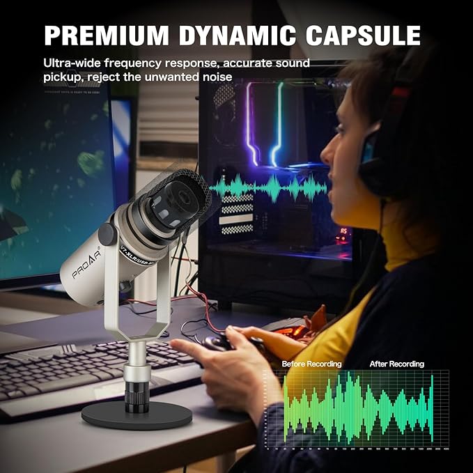 USB/XLR Podcasting Dynamic Microphone,Professional USB Gaming Microphone for PC Computer with Noise Cancelling,Metal XLR Streaming Mic Kit for Vocal,Instruments Recording,Voice Over,YouTube