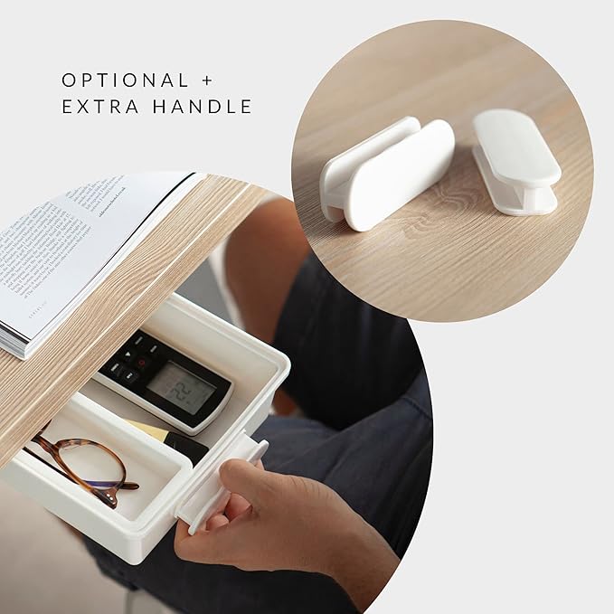 GAROOD Under Desk Drawer, Slide out Hidden Desk Drawers Organizer, Self-adhesive drawer for office/classroom/home 10.03'' x 7.06'' x 2.8’’ (White)
