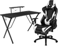 Flash Furniture Optis Black Gaming Desk and Black Footrest Reclining Gaming Chair Set with Cup Holder, Headphone Hook, and Monitor/Smartphone Stand