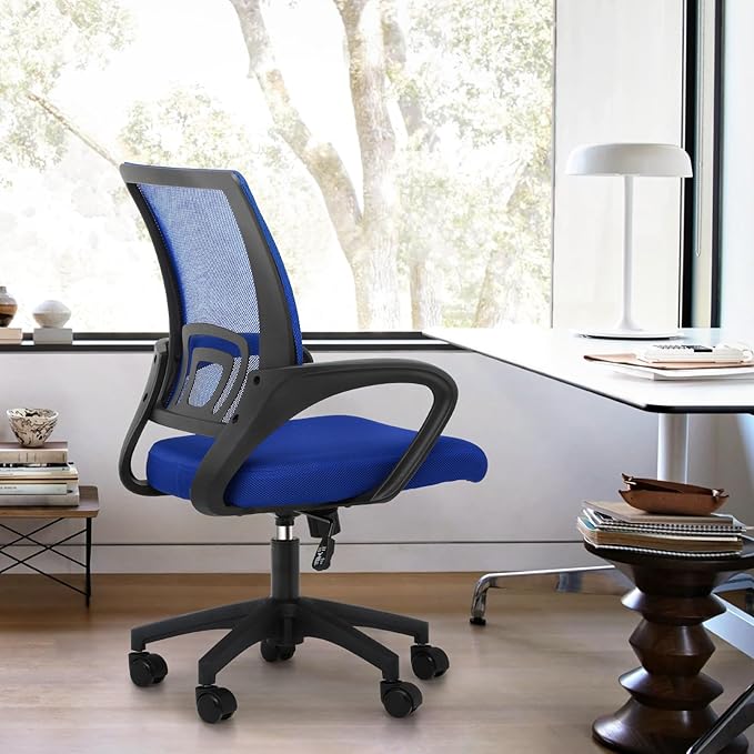 Magshion Office Chair, Ergonomic Mid-Back Mesh Desk Chair, Rolling Computer Chair with Lumbar Support & Comfy Armrests for for Gaming, Work, Study, 300 Lbs Capacity, Navy Blue