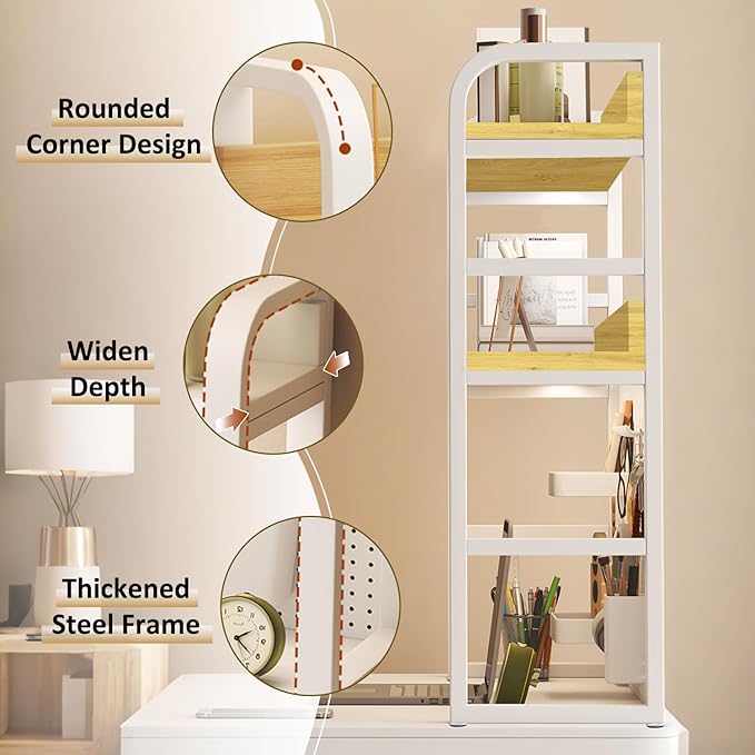 Desktop Hutch Bookshelf with Pegboard,Desk Organizer Shelf Bookcase, Countertop Storage Organizer Rack for Dorm Office Home Dormitory (White, 95CM/37.4IN)