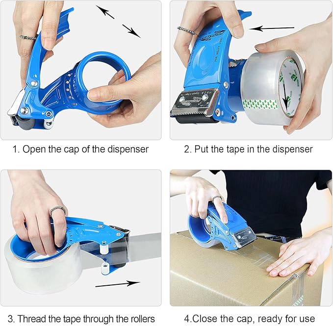 BOMEI PACK Metal Packing Tape Dispenser, 2inch Heavy Duty Handheld Heavy Tape Dispenser, 4Pcs, Blue