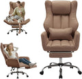 Ergonomic Cross Legged Office Chair with Footrest,Leather Big and Tall Executive Chair with Wheels,Reversible Armrest and Lumbar Pillow,155° Reclining Computer Wide Desk Chair for Home,Office (Brown)