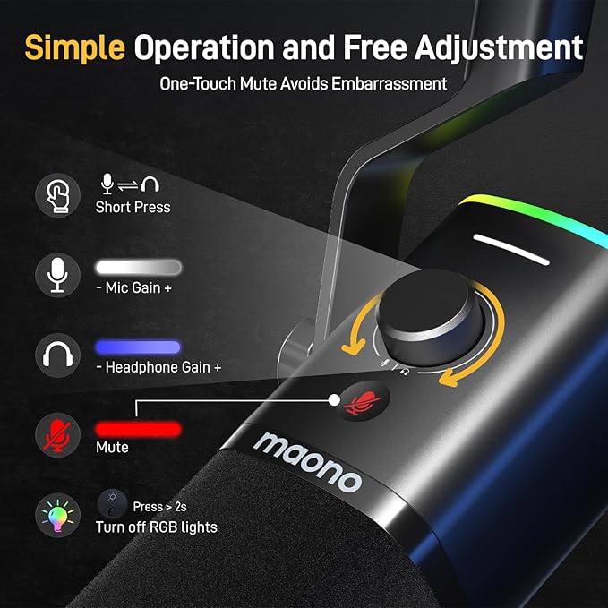MAONO Podcast Equipment Bundle: Audio Interface and USB/XLR Dynamic Mic with Dual XLR Input, Quick to Mute, Noise Reduction, 8 Customize soundpads for Podcast Recording, Streaming, YouTube