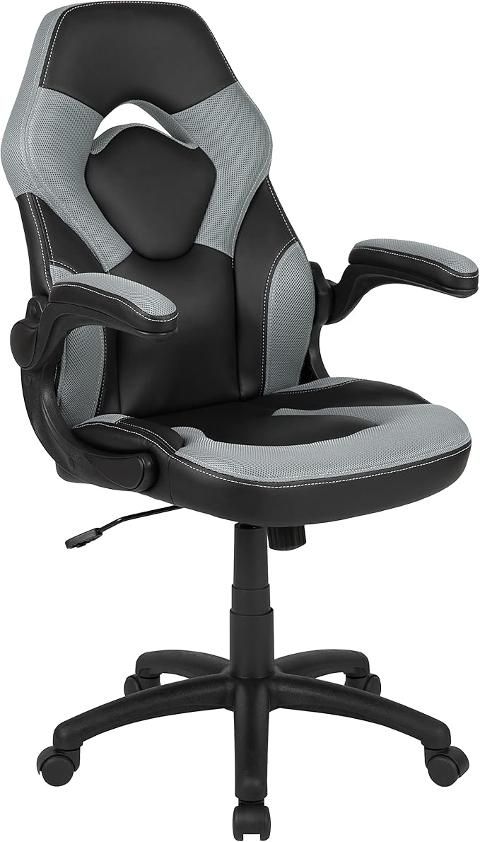 Flash Furniture Gaming Desk and Gray/Black Racing Chair Set/Cup Holder/Headphone Hook/Removable Mouse Pad Top - 2 Wire Management Holes