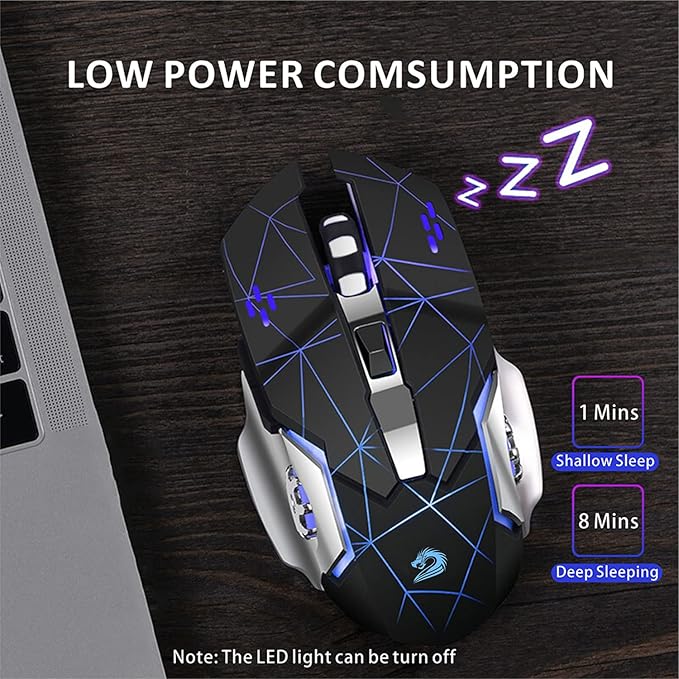 Uciefy Q85 Rechargeable Wireless Gaming Mouse, 2.4G LED Optical Silent Wireless Computer Mouse with 4 LED Light, 3 Adjustable DPI, Ergonomic Design, Auto Sleeping (Starry Black)