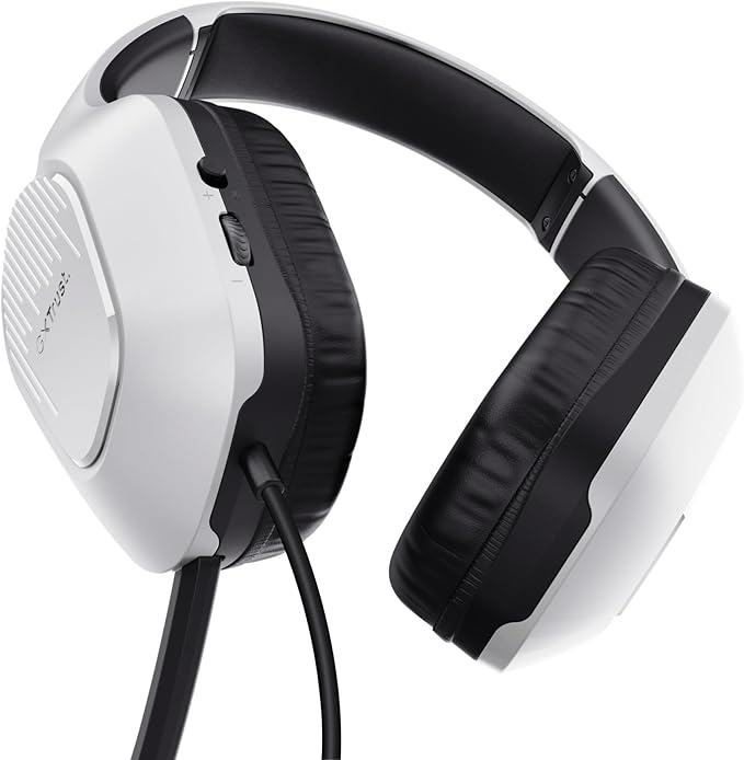 Trust Gaming GXT 415W Zirox Lightweight Gaming Headset with 50mm Drivers for PC, Xbox, PS4, PS5, Switch, Mobile, 3.5 mm Jack, 2m Cable, Foldaway Microphone, Over-Ear Wired Headphones - White