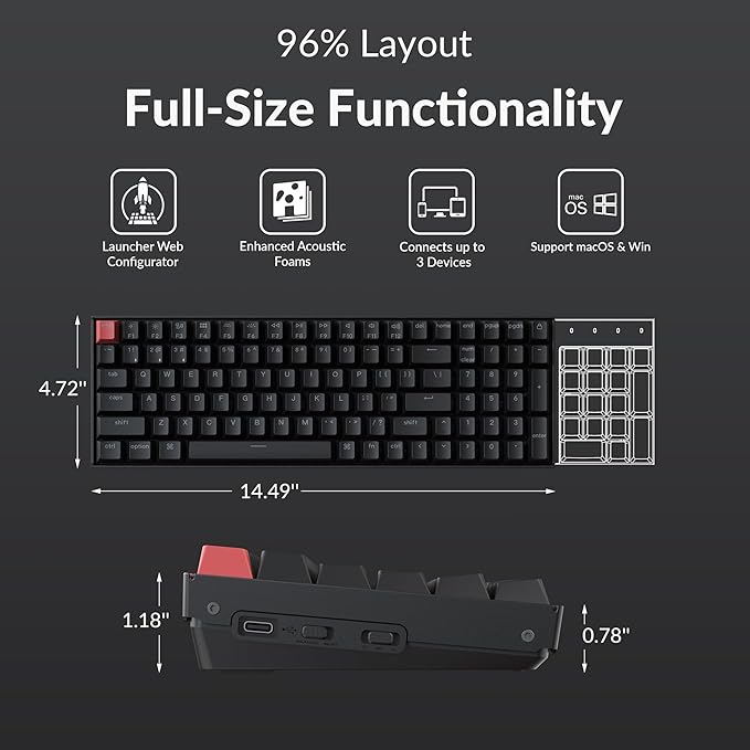 Keychron K4 96% Layout QMK Wireless and Wired Options Mechanical Keyboard, White Backlight Super Brown Switch, Paired with Shine-Through Double-Shot PBT Keycaps for Mac Windows-Version 3