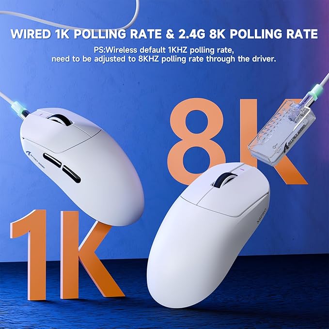 ATTACK SHARK X8 PRO Wireless Gaming Mouse,55g Ultra-Lightweight Wired/BT/2.4GHz Wireless Programmable Mouse,8K Polling Rate,PixArt PAW3395PRO Sensor,40K DPI,Gamer Mice for Big Hand/PC/Win/Mac(White)