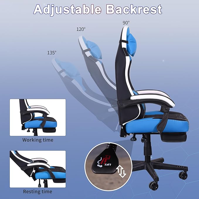Gaming Chair,Video Game Chair with Footrest and Massage Lumbar Support, Ergonomic Computer Chair Height Adjustable with Swivel Seat and Headrest