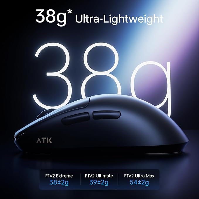 ATK Blazing Sky F1 V2 Wireless Gaming Mouse, 38 g, PAW3950 Ultra Sensor, Nordic 54L20 MCU, Optical Switches, Dual 8K, Dual-Mode 2.4G/Wired, 200H Battery (Extreme, LEVIATAN Collab)