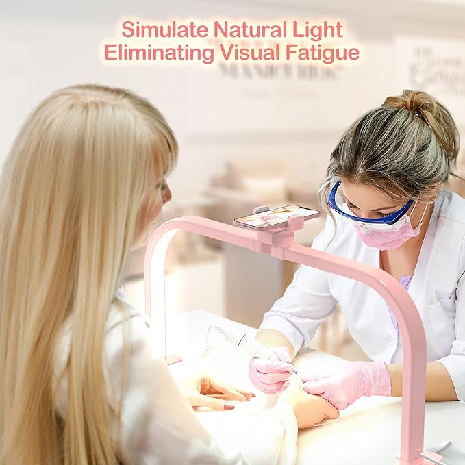 Upgrade Large Half Moon Light for Nail Desk with Phone Holder for Nail Lamp, Foldable Arch Moon Light Tech Perfect for Professional Manicure (Pink, Large)