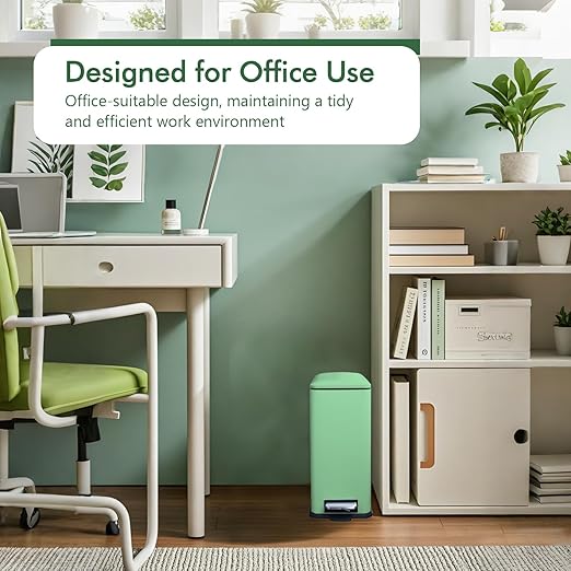 Green 16.7L/4.4 Gallon Bathroom Trash Can with Lid. Features a Removable Inner Bucket, a Soft - Close Lid, and a Stainless - Steel Step Pedal. Ideal for Use In The Bathroom, Kitchen, and Home Office