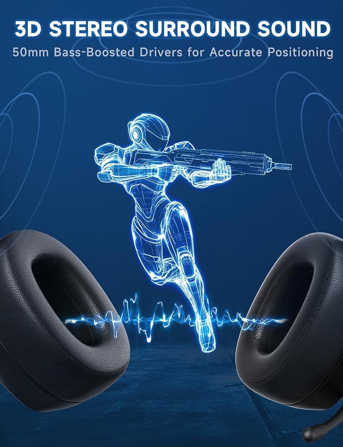 Gvyugke 2.4GHz Wireless Gaming Headsets for PS5, PS4, PC, Switch - Bluetooth 5.3 Gaming Headphones with Noise Canceling Mic, 7.1 Surround Sound, 70H Battery, Blue Lighting - Matte Black