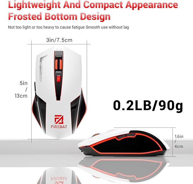 Wired Mouse for Computer and Laptop, Gaming Mouse RGB, Wired Optical Mouse with 6 Programmable Buttons & 7 Backlit Modes, USB Corded Mouse, Right or Left Hand Use - White