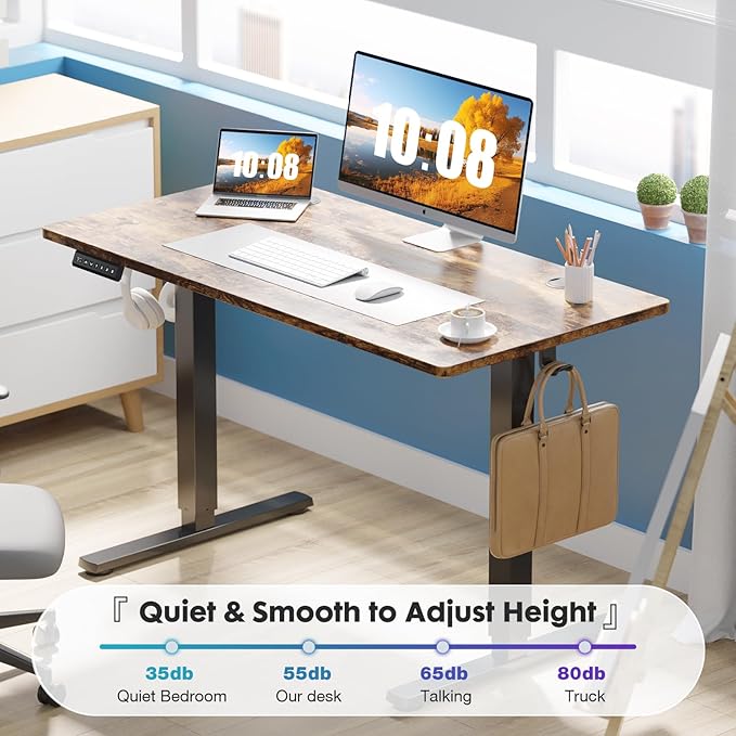 Sweetcrispy Electric Standing Desk Adjustable Height, 40x24 Inch Sit Stand Up Home Office Desks Computer Workstation PC Work Table with 3 Memory Preset Splice Wood Board Metal Frame, Rustic