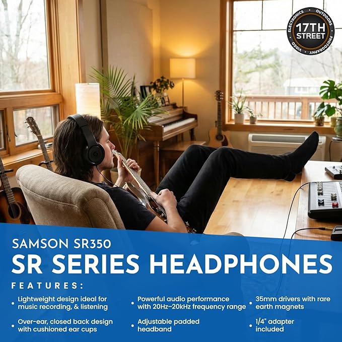 SAMSON Q2U USB/XLR Connectivity Dynamic Microphone with Accessories - PS04 Gooseneck Microphone Pop Filter, SR350 Over-Ear Stereo Headphone, Boom Arm Microphone Mic Stand & Cleaning Cloth - Bundle Kit