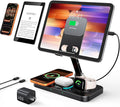 45W 6 in 1 Charging Station for Apple Multiple Devices with Clock & Light, 20W Fast Foldable Wired Charging Stand for iPad/Tab, Wireless Charger Design for MagSafe Charger for iPhone 17/iWatch/Airpods