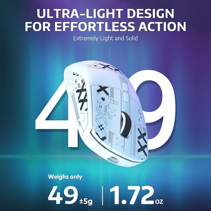 Attack Shark X6 49g Superlight Wireless Gaming Mouse with Magnetic RGB Charging Dock,BT/2.4GHz Wireless/Wired Mouse,PixArt PAW3395 Sensor, 26000DPI, Griptape, 200Hrs Battery for Win/Mac (White)