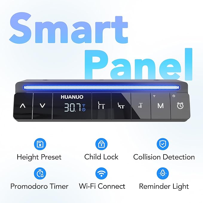 HUANUO One-Piece AI-Powered Electric Standing Desk, Smart APP, Work with Alexa & Google, Adjustable Height, 3 Memory Settings, Sedentary Reminder, Ergonomic Sit-Stand Desk, 32-inch, Light Walnut