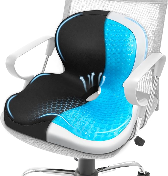Seat Cushion with Back Support,Lumbar Support Pillow for Office Chair, Cooling Gel & Memory Foam Car Seat Cushion,Ergonomic Sciatica Pain Relief for Long Sitting,Gel Cushion for Car,Desk,Chairs