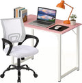 PayLessHere 32 Inch Home Office Desk and Chair Set,32 Inch Computer Desk with Ergonomic Height Adjustable Office Chair for Home Office,Pink&White