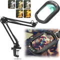IVMAIE 10X Magnifying Glass with Light, Rectangle Real Glass, 5 Color Modes Stepless Dimmable Magnifier with Stand, LED Lighted Clamp Desk Lamp with Swing Arm, Hands Free for Reading Crafts Close Work