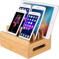 Bamboo Wood Multi-Device Desktop Dock Station Charger Holder Charging Cradle Charge Stand Compatible for iPhone 16 15 14 13 12 11 Pro Max XS XR X iPad 3 4 Mini Pro Air Samsung Huawei Smartphones