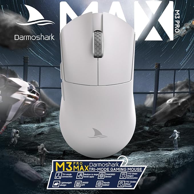 Darmoshark M3PROMAX Wireless Gaming Mouse,Tri-Mode 2.4G/USB-C/Bluetooth Mouse Up to 30000DPI,PAW3950 Optical Sensor Lightweight 54g,7 programmable Button,Computer Mouse for Laptop,PC,Windows,Linux,Mac