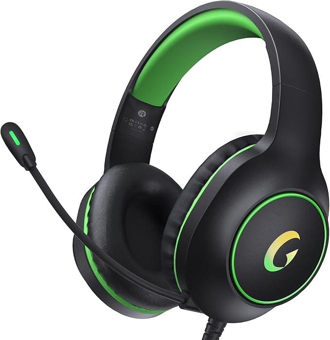syndesmos CM7002 Gaming Headset for PS5, PS4, PC, Mac, Switch, Xbox Series, Surround Sound RGB Gaming Headphones with Noise Canceling Microphone, 50MM Dynamic Drivers, 3.5MM Audio Jack, Black Green