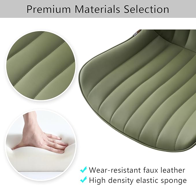 YOUNIKE Olive Green Office Desk Chair with Wheels Armless Compact Comfy Vanity Chair with Adjustable Back Modern Small Faux Leather Upholstered Swivel Cute Rolling Computer Task Chair No Arms