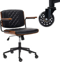 Home Office Desk Chair with Rubber Wheels, Adjustable Height Office Chair with Arms, Leather Mid Back 360° Small Computer Chair, Modern Walnut Chair for Office, Reading Meeting Room (Black)