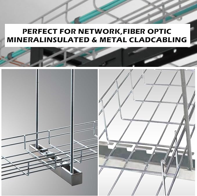 Wire Mesh Cable Tray, 60" x 8" x 2", 4", or 18" | Zinc Plated Steel Cable Management Rack, Adjustable Cable Basket for Network, AV, Fiber Optic, Garage & Office Use(2Pcs)
