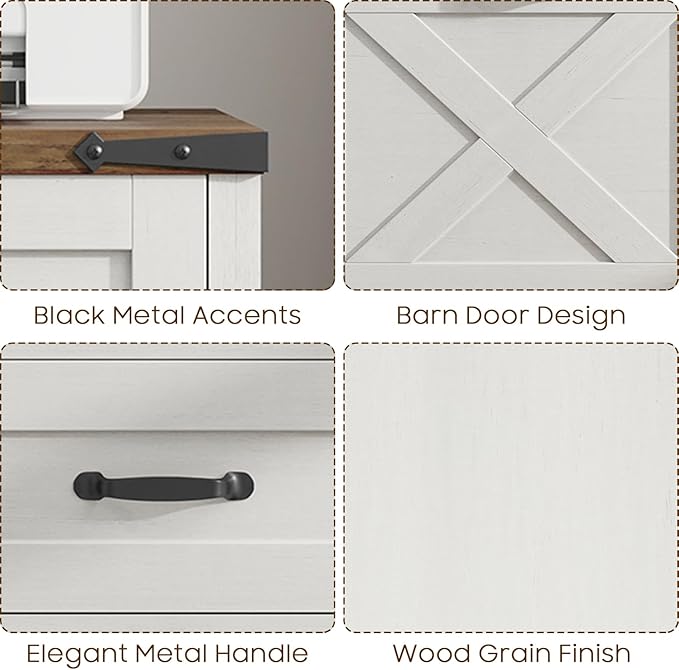 Vabches Vertical File Cabinet with 3 Drawers, Wooden Farmhouse Filing Cabinet for Letter/A4 Size Hanging Files, Under Desk Printer Stand with Storage for Home Office, Rustic White