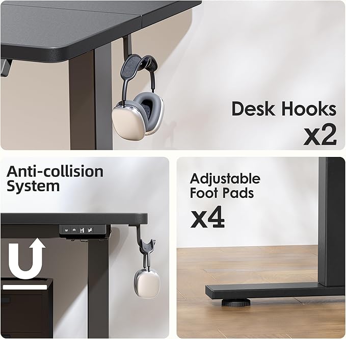 TIQLAB Electric Adjustable Workbench, 63"x24" Craft Table Adjustable Height, Ergonomic Worktable for Garage, Craft Desk, Spacious Desk for Sewing and Crafts, Black