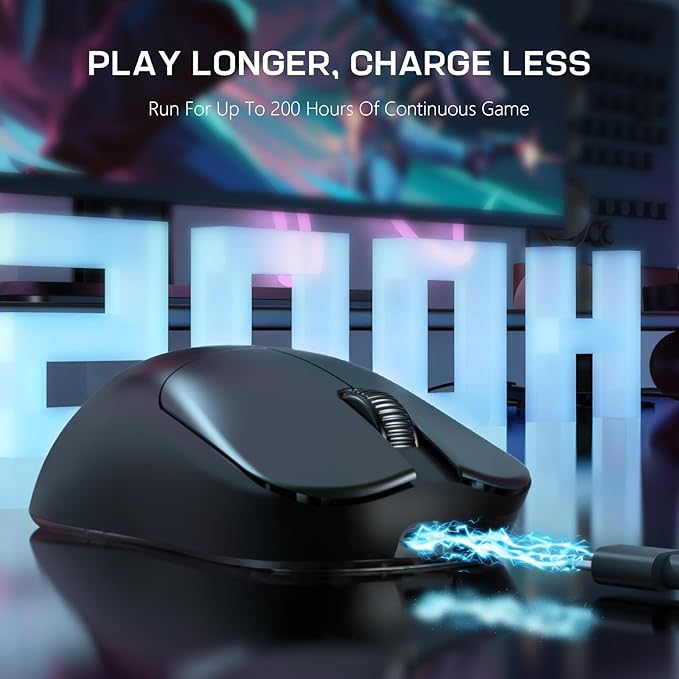 FELICON x AJAZZ AJ099 Wireless Gaming Mouse, 59g Lightweight Pixart Sensor PAW3311, 6 DPI up to 12K, 2.4G/USB-C Wired 200Hrs Battery Programmble Computer Mice for WIn/Mac/PS4/XBOX/Gamer/Office(Black)