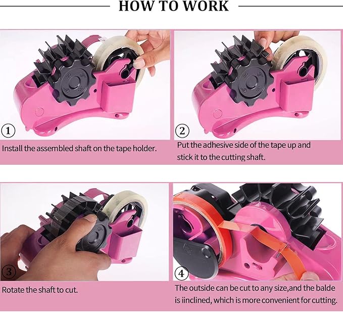 Enskatec Heat Tape Dispenser Sublimation with Compartment Slots, Semi-Automatic, Multiple Roll Cut 1" & 3" Core Double Reel Cores Sublimation for Heat Transfer Tape, Pink