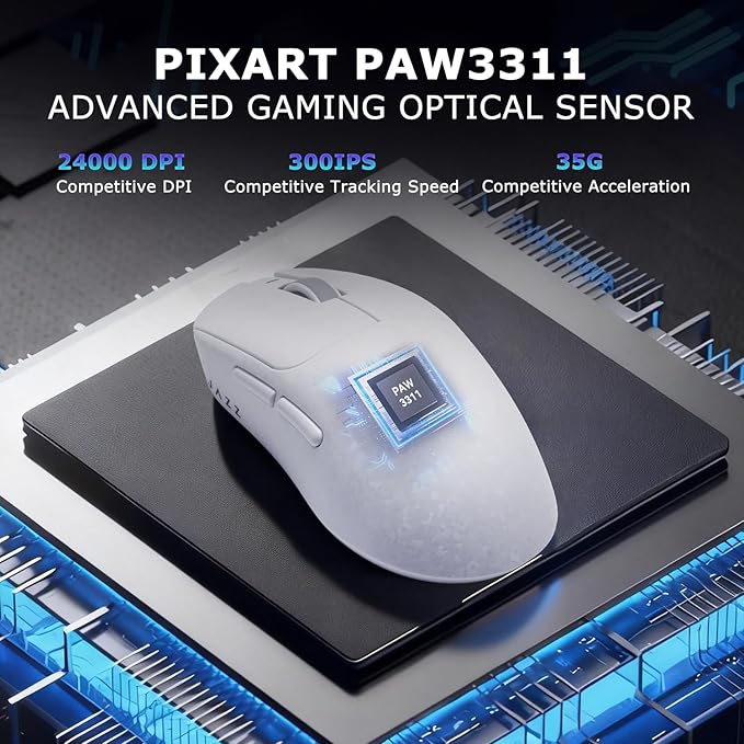 AJ199 Hybrid Wireless Gaming Mouse | Genuine Carbon Fiber Grip Shell | Tri-Mode 2.4G/Bluetooth/USB-C | 60g Balanced Lightweight | 24K DPI PAW3311 | 119mm Compact | PC/Mac/Travel | White
