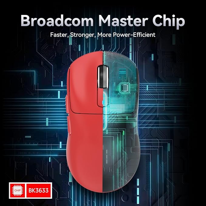 MAMBASNAKE Attack Shark X3 Wireless Gaming Mouse, 49g Ultralight, PixArt PAW3395 26000 DPI, Bluetooth/2.4Ghz /Wired Tri-Mode, 200Hrs Rechargeable Battery, Kailh GM8.0 Switch for PC/MAC/Win - Red