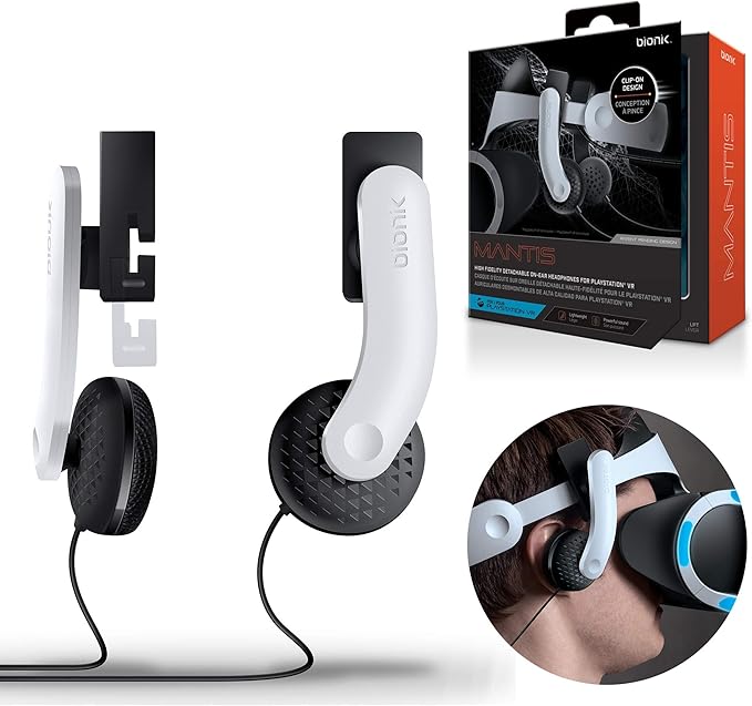 Bionik Mantis Attachable VR Headphones: Compatible with PlayStation VR, Adjustable Design, Connects Directly to PSVR, Hi-Fi Sound, Sleek Design, Easy Installation