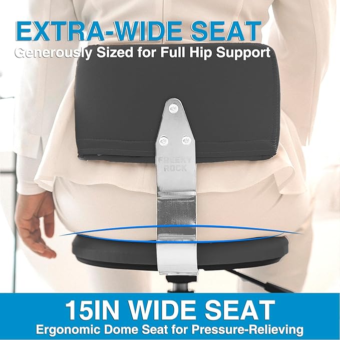Rolling Stool Chair with Wheels, Office Drafting Chair with Back Support, Height Adjustable Standing Desk Stool with PU Leather Cushion for Home Office Kitchen Vanity Spa Garage Tattoo Dentist(Black)