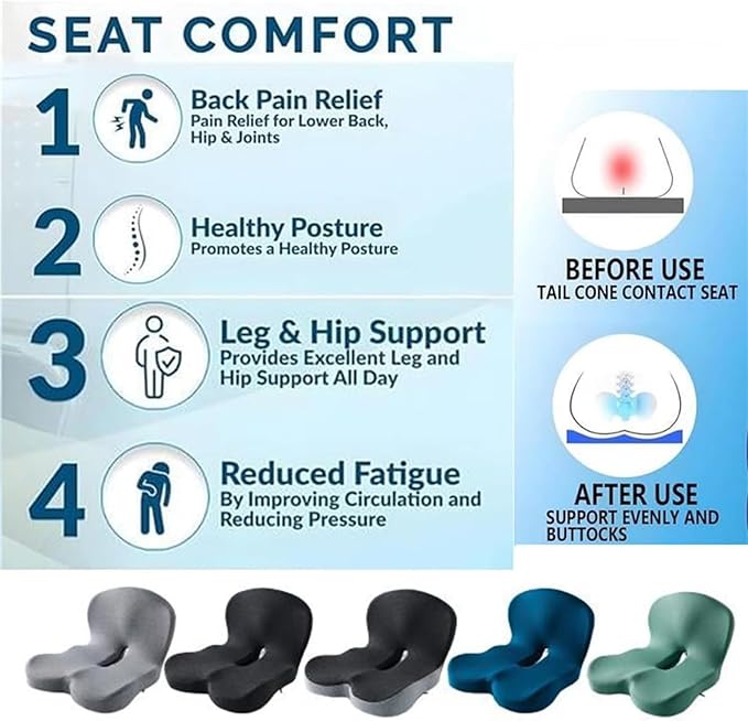 Aurorize Back and Seat Cushion, Office Chair Cushion Car Seat Cushion, Ergonomic Memory Foam Seat Cushion Comfortable Non-Slip Lumbar Support, Suitable for Car and Office (Dark Gray)